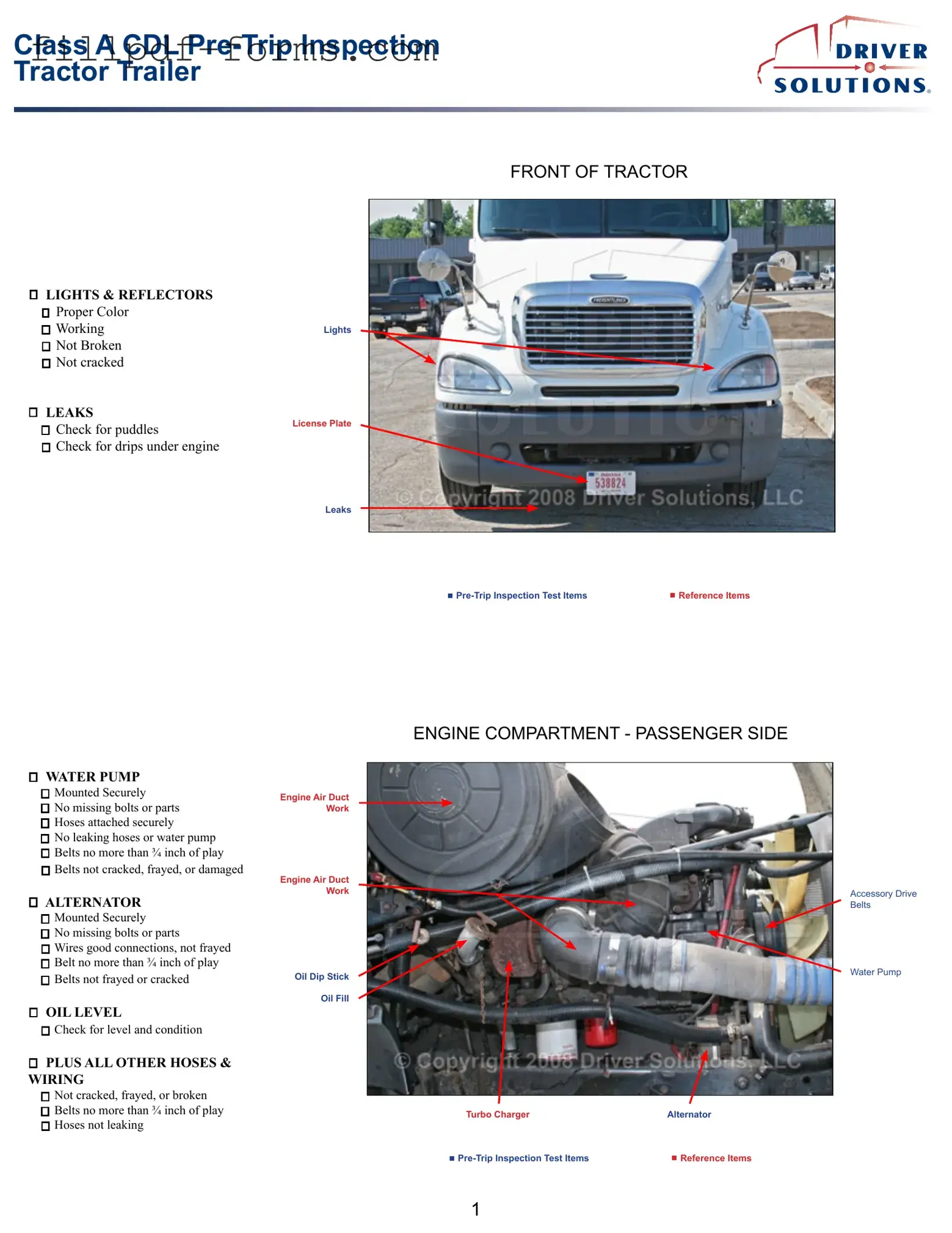 Pre Trip Inspection Checklist PDF Form