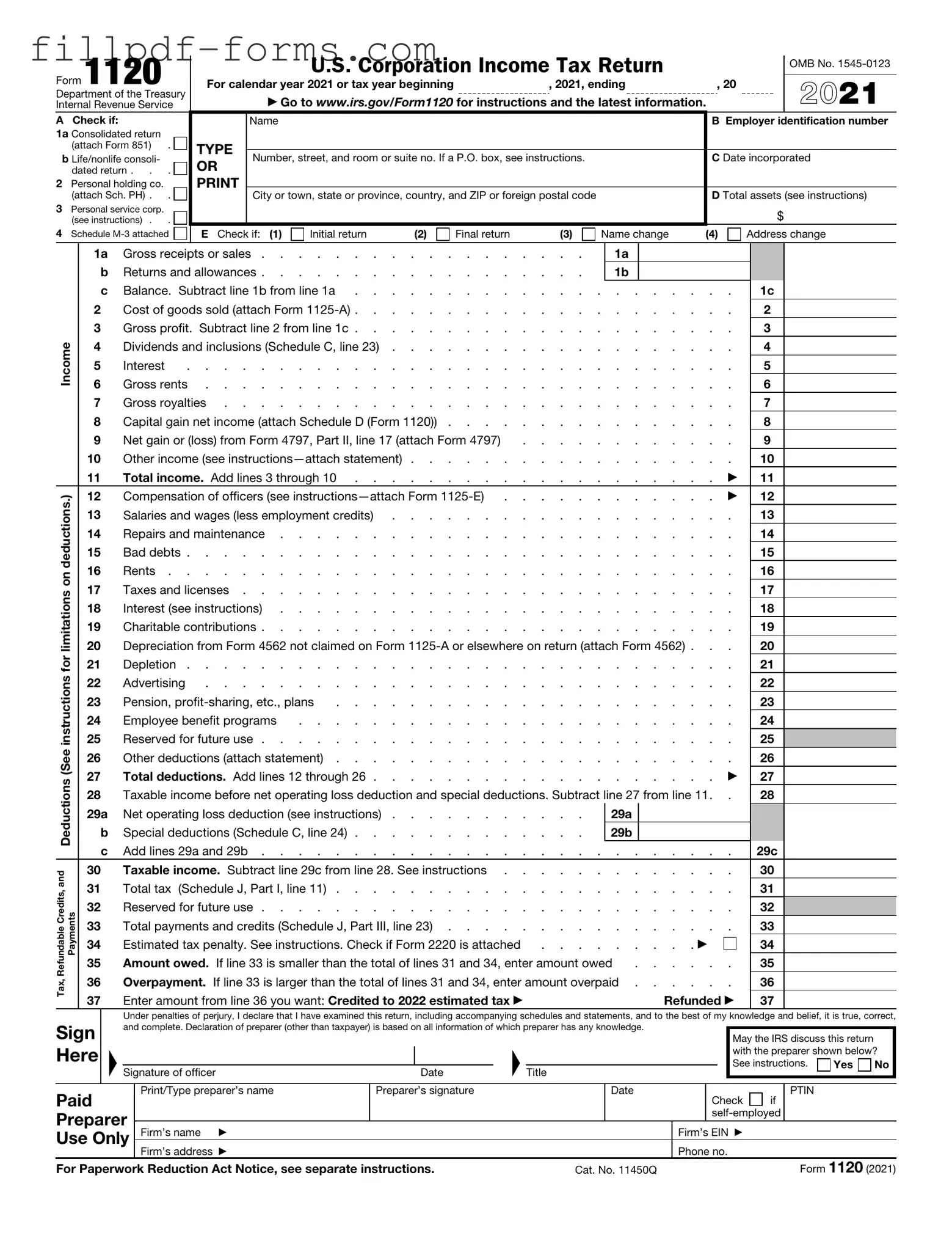 IRS 1120 PDF Form