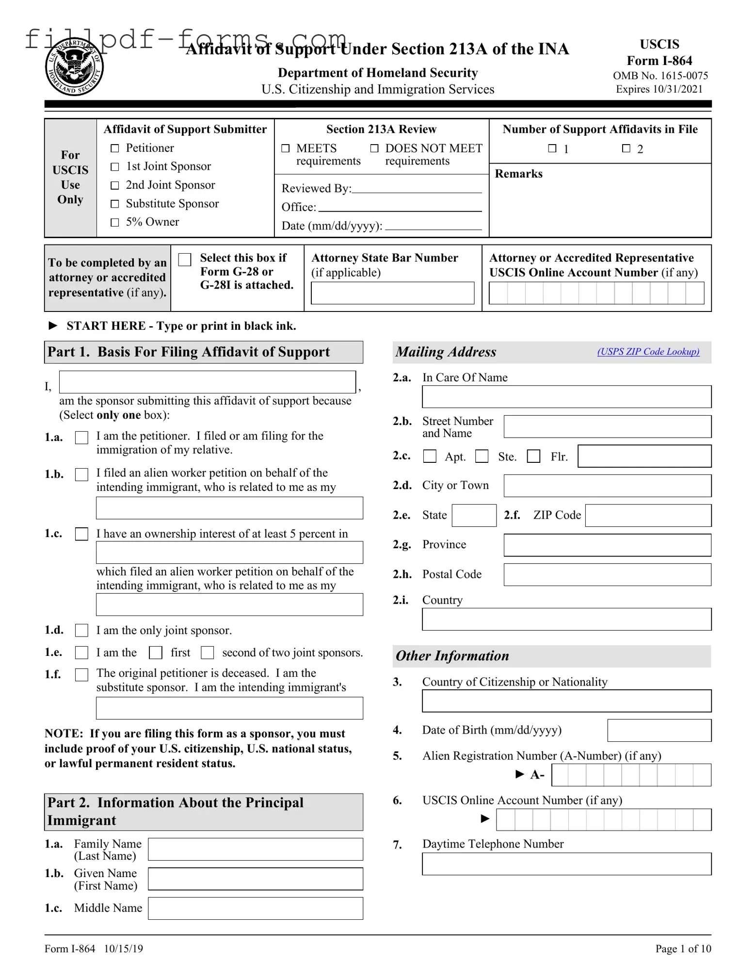 USCIS I-864 PDF Form