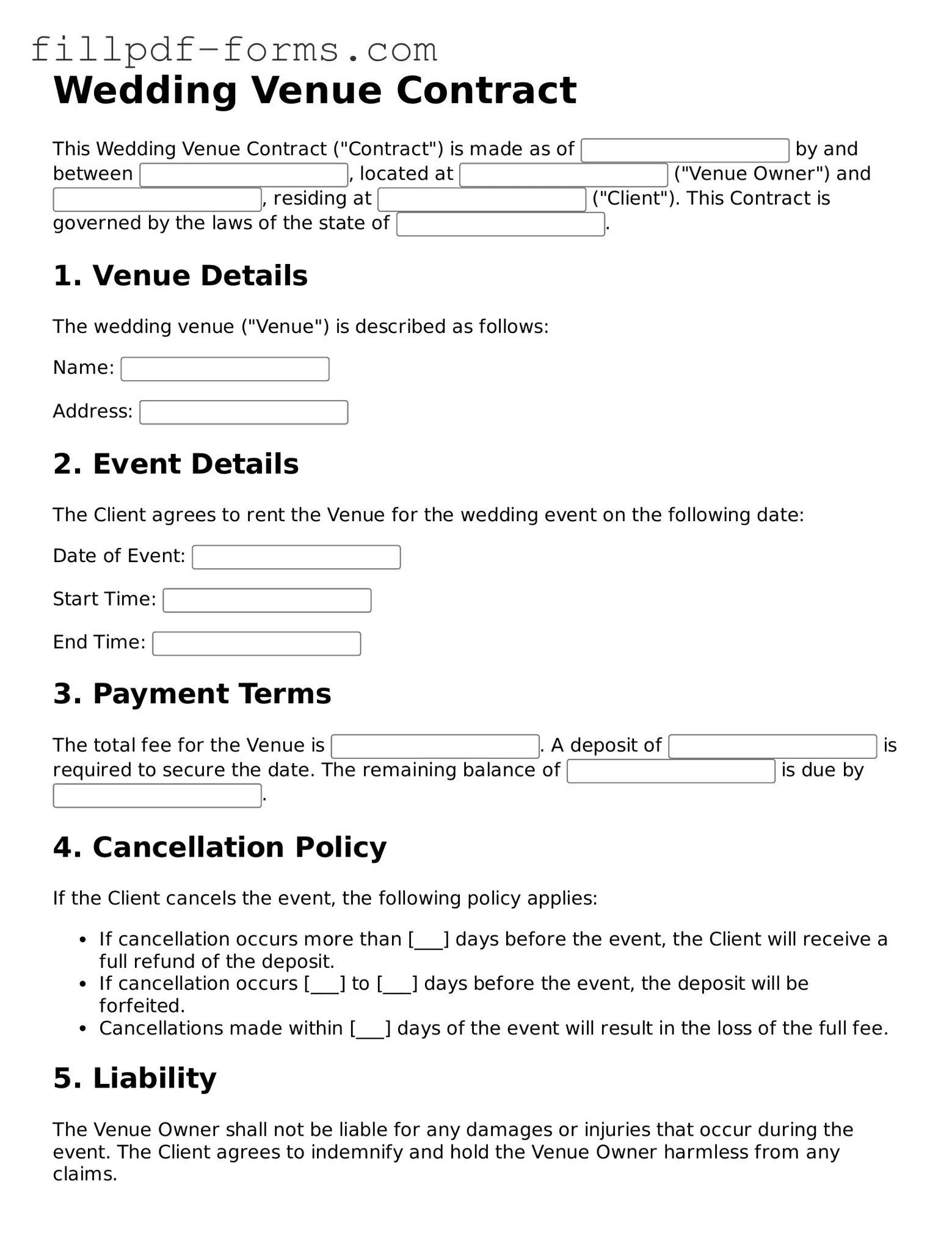 Fillable Wedding Venue Contract Template