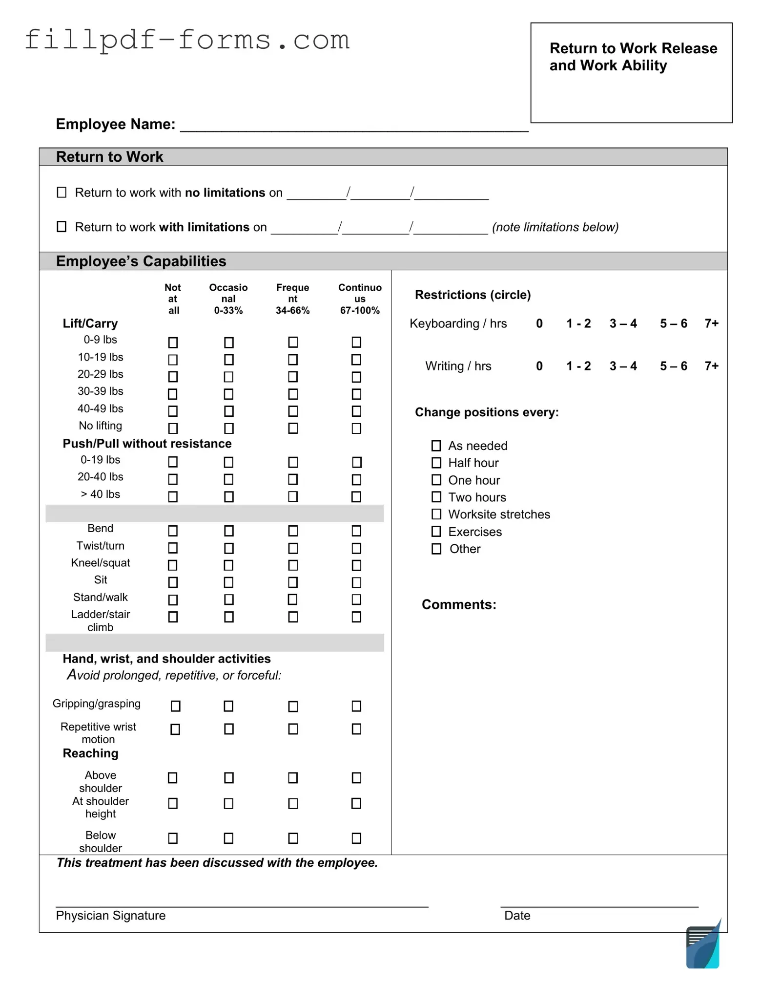 Work Release PDF Form